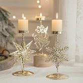 🎄 Porta-Velas Natalinos em Metal Dourado – Rena ou Floco de Neve