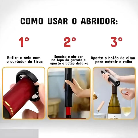 Abridor de Garrafas de Vinho Automático Elétrico a Pilha