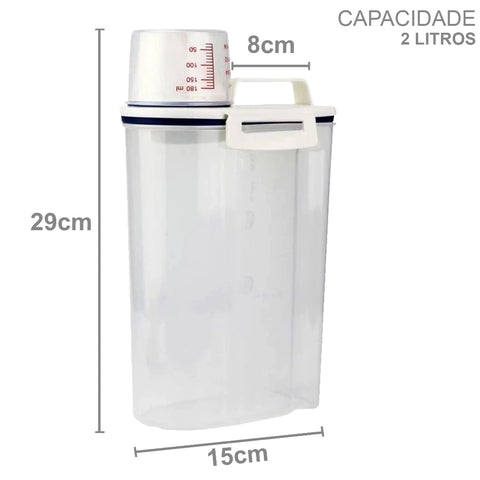 2 ou 3 un Pote Hermético 2L Com Copo Medidor Plástico para Produtos de Limpeza ou Mantimentos