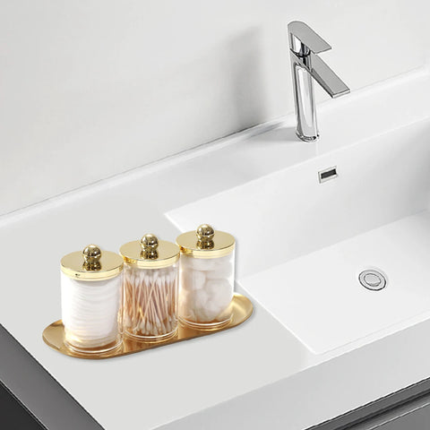 2/3 peças Kit Organizadores de Banheiro Luxo – 3 Potes com Bandeja Dourada