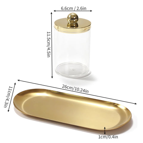 2/3 peças Kit Organizadores de Banheiro Luxo – 3 Potes com Bandeja Dourada