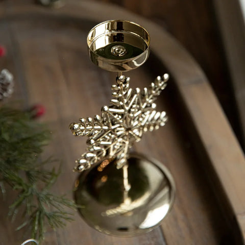 🎄 Porta-Velas Natalinos em Metal Dourado – Rena ou Floco de Neve