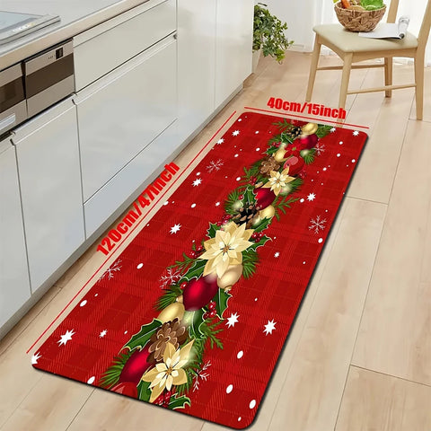 🎅 Tapete Natalino de Feltro – Estampa de Azevinho e Folha | Vermelho Festivo para Cozinha e Sala (2 tamanhos)